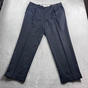Canali Mens Navy Blue Pinstripe Wool Pleated Cuffed Dress Pants Trousers 38R